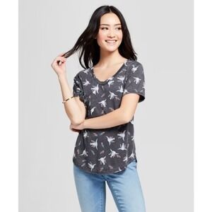 Grayson Threads Gray Skull Boho V-Neck Tee, XS